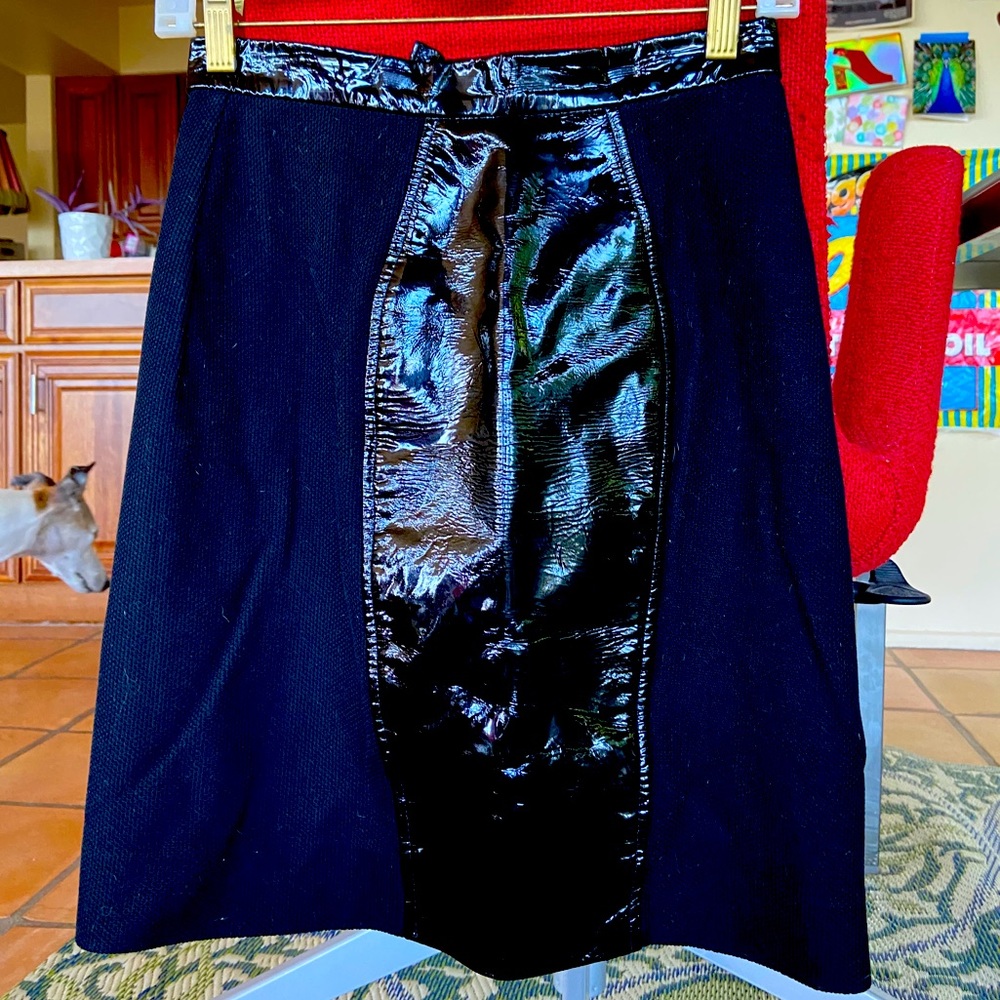 Sleek and sexy patent leather skirt.